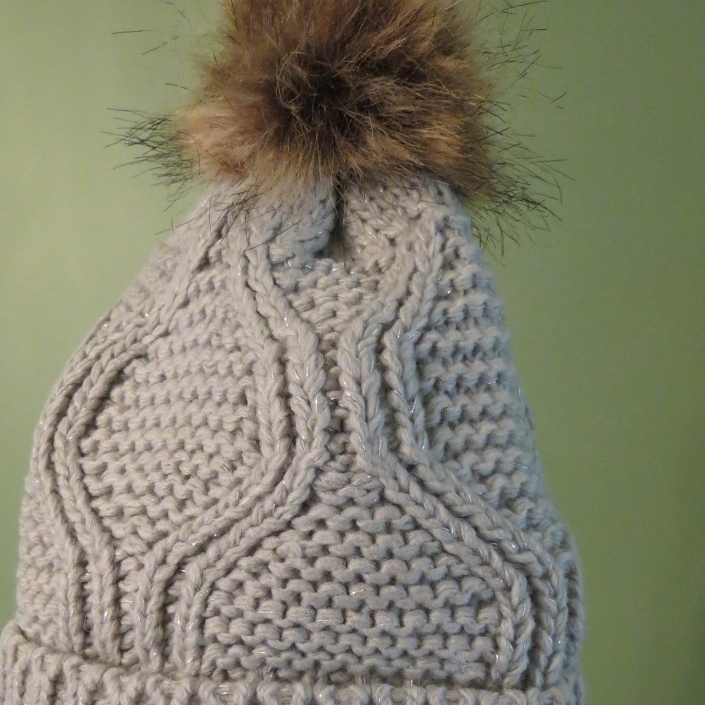 I-N-C International Concepts Gray Knit Lined Pom Pom Hat